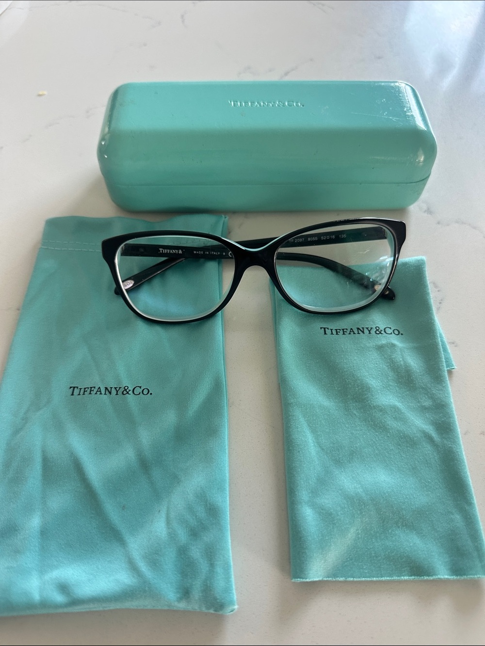 Tiffany & Co. Black Cat-Eye Glasses with Tiffany Blue Case and Pouches